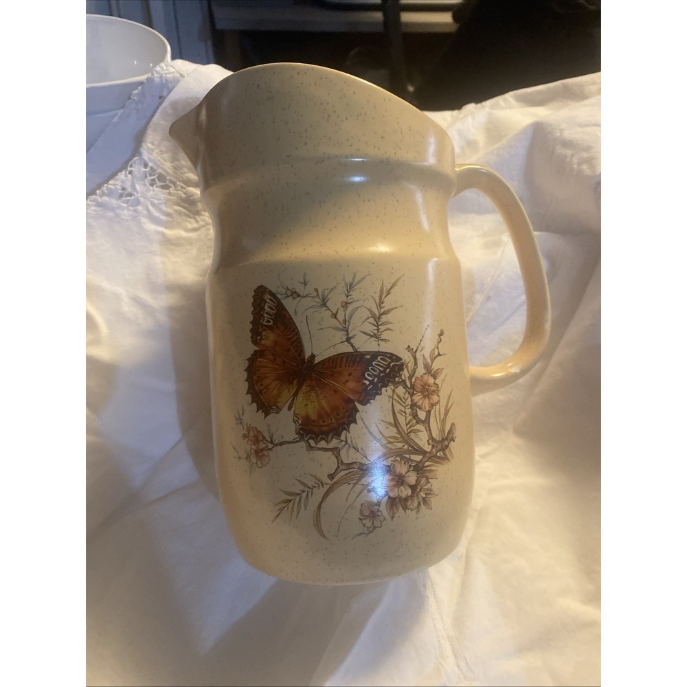 Vintage Treasure Craft Large Butterfly Stoneware Pottery Pitcher